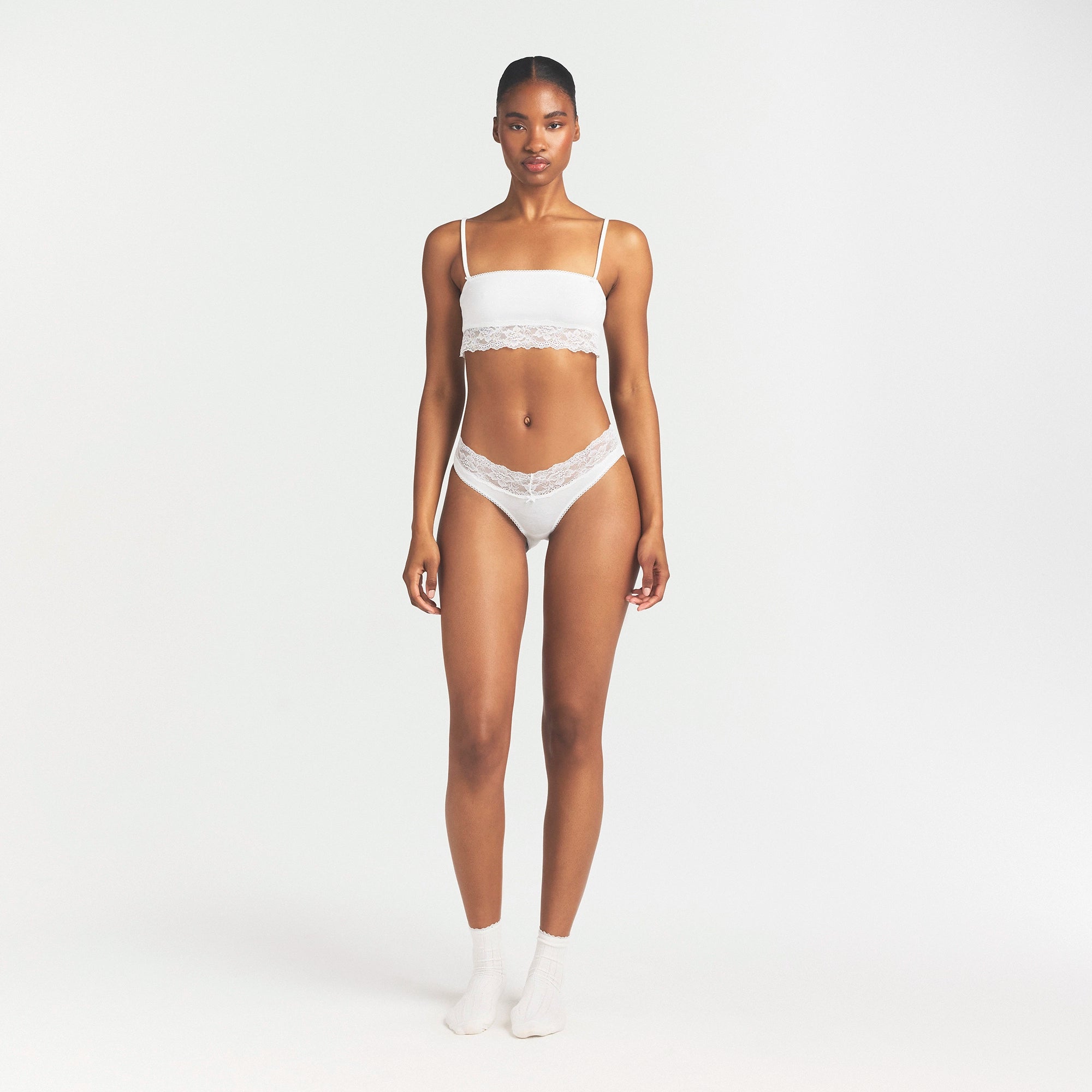 LIGHTWEIGHT COTTON WIDE LACE BRIEF | SNOW - Image 2