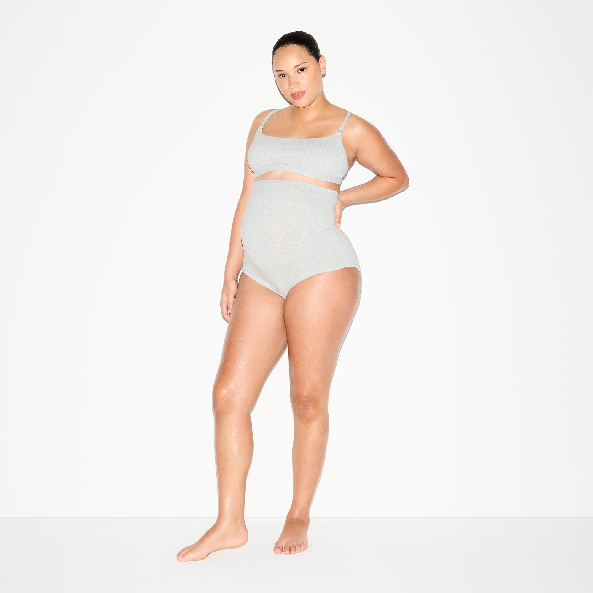 COTTON JERSEY MATERNITY HIGH-WAISTED BRIEF 5-PACK | LIGHT HEATHER GREY - Image 3
