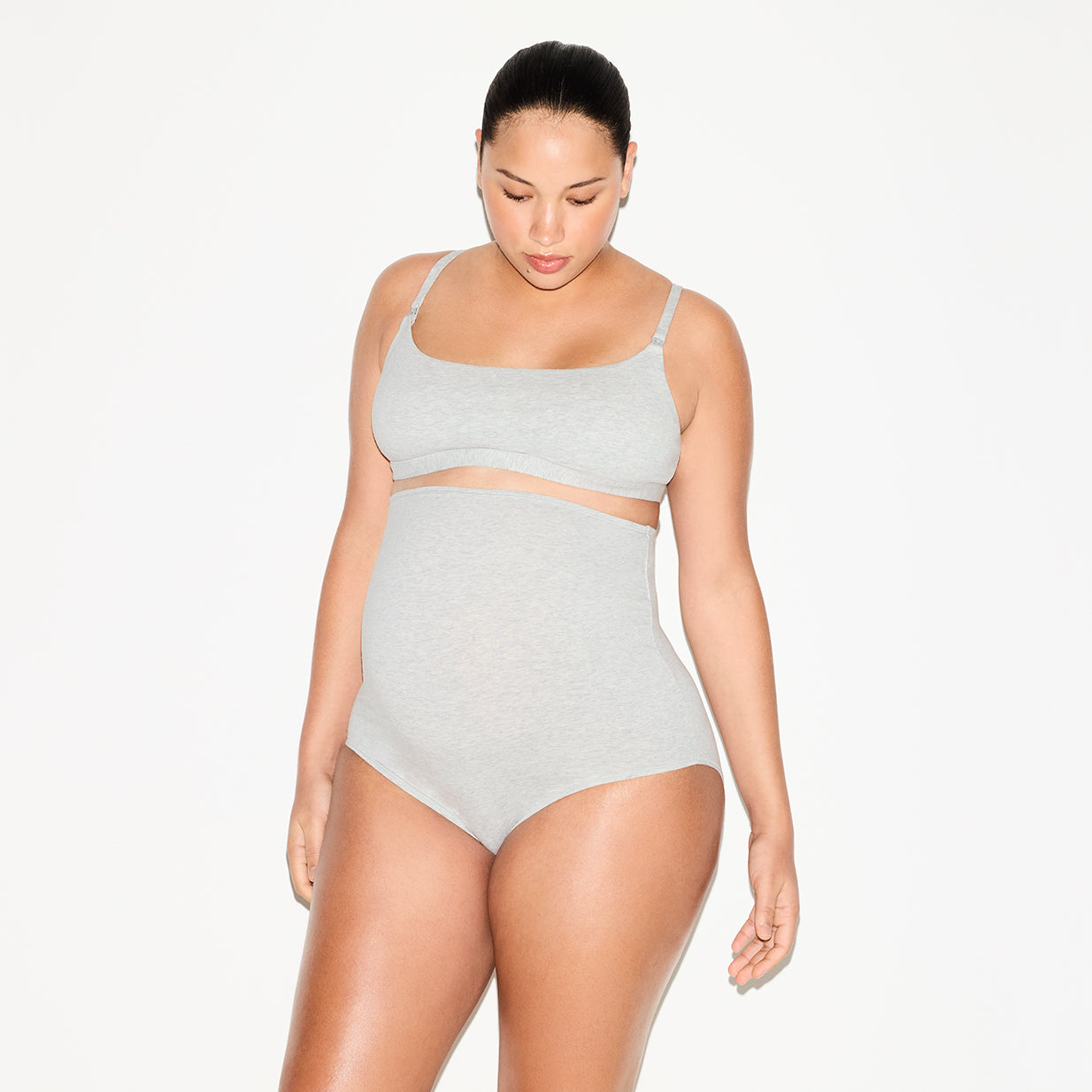 COTTON JERSEY MATERNITY HIGH-WAISTED BRIEF 5-PACK | LIGHT HEATHER GREY - Image 4