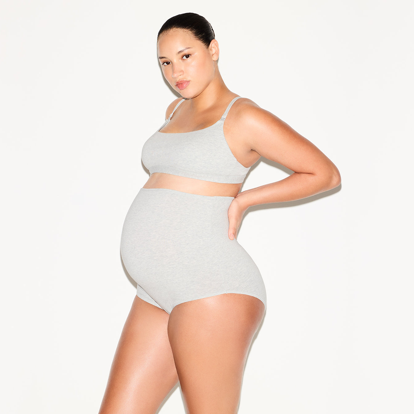 COTTON JERSEY MATERNITY HIGH-WAISTED BRIEF 5-PACK | LIGHT HEATHER GREY - Image 2