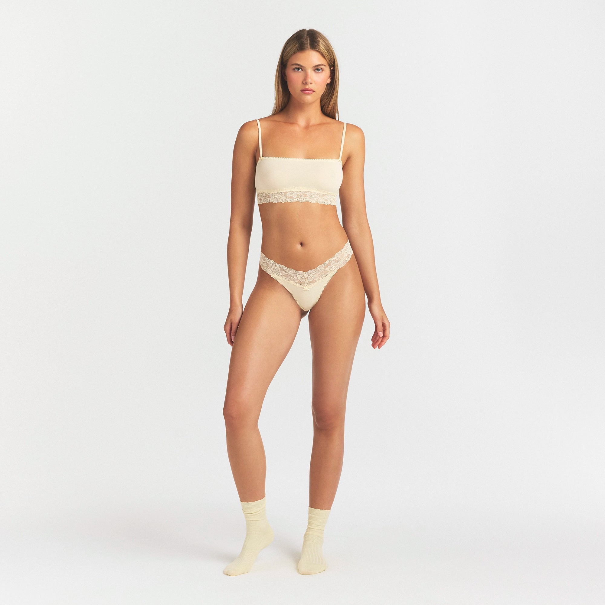 LIGHTWEIGHT COTTON WIDE LACE THONG | BUTTER TONAL - Image 2