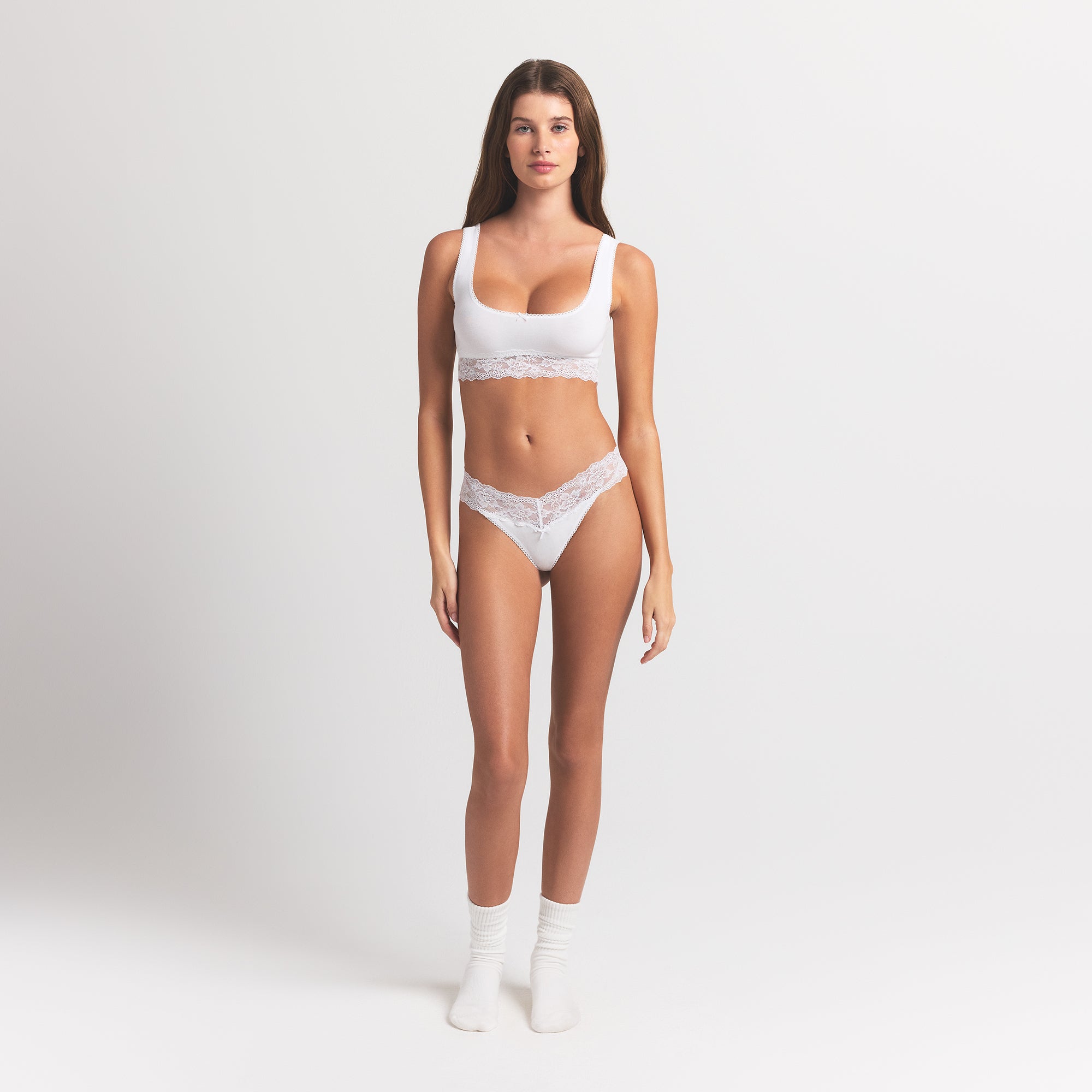 LIGHTWEIGHT COTTON WIDE LACE THONG | SNOW - Image 2