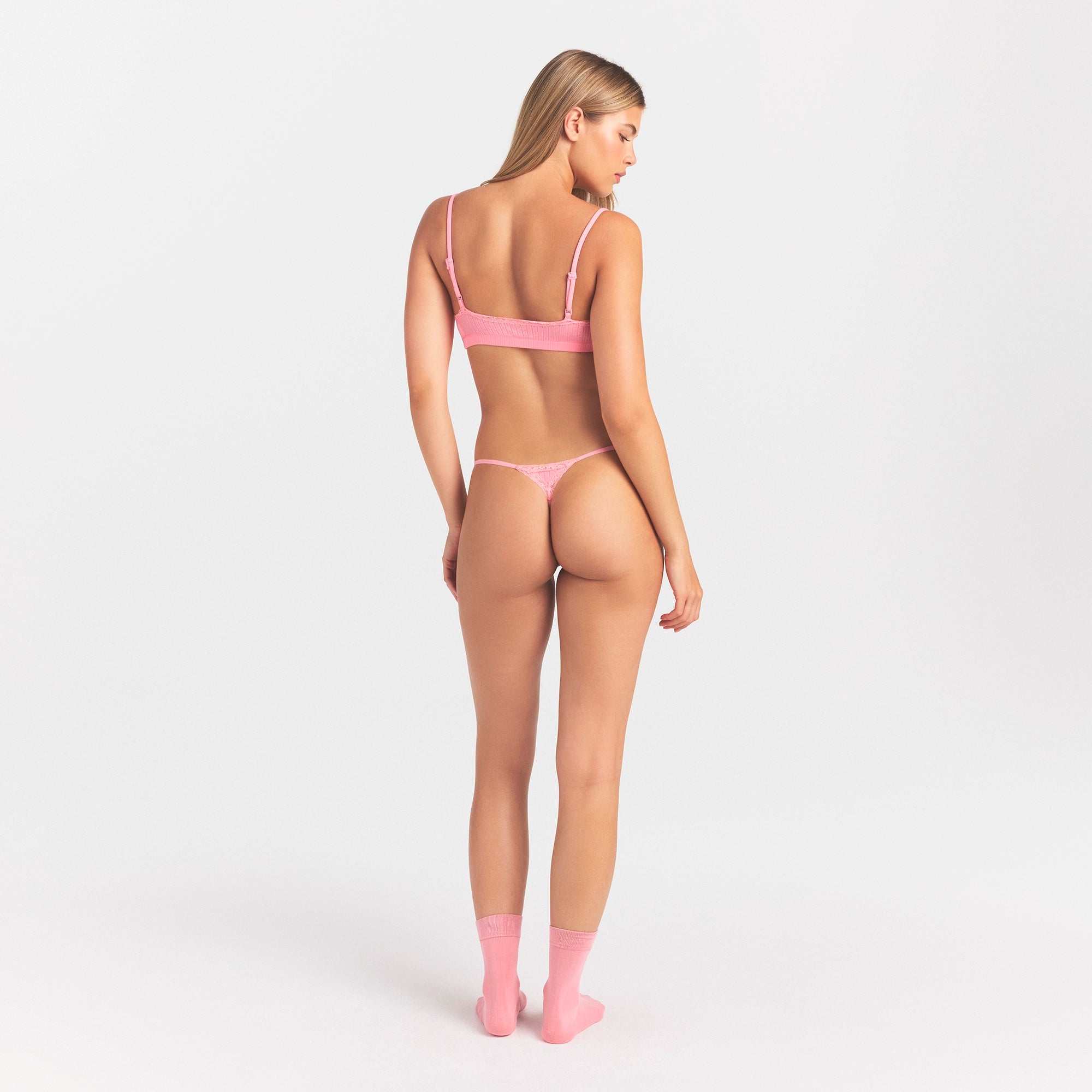LIGHTWEIGHT COTTON POINTELLE LACE STRING THONG | MELON TONAL - Image 5