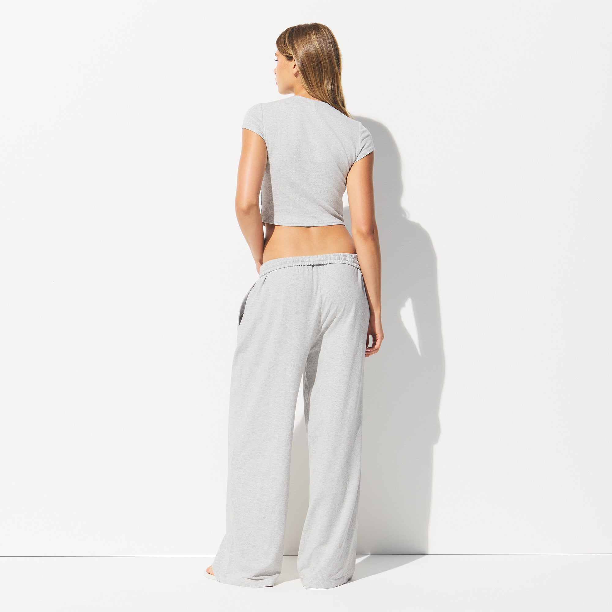 COTTON JERSEY WIDE LEG PANT | LIGHT HEATHER GREY - Image 4