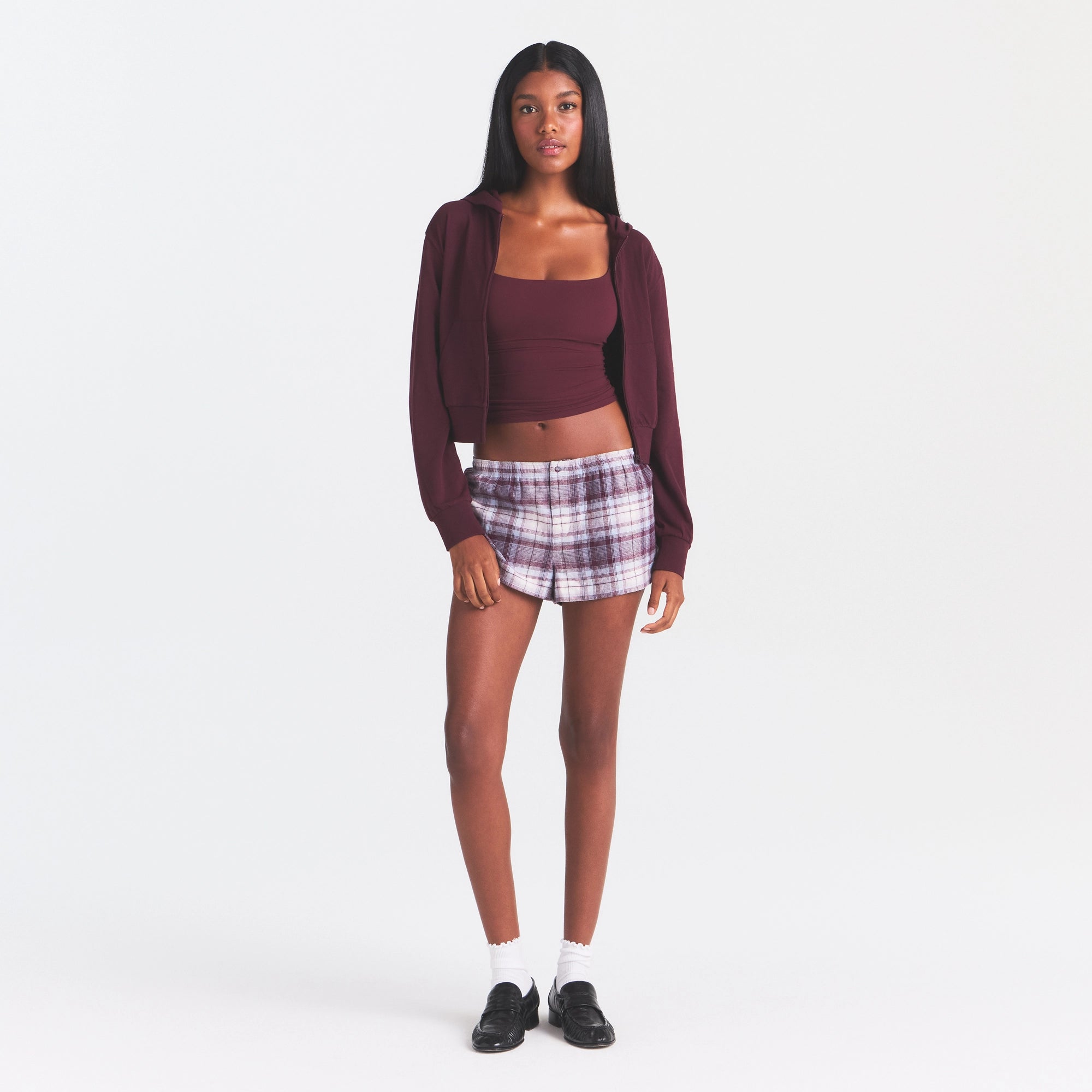 COTTON JERSEY ZIP UP HOODIE | CURRANT - Image 2