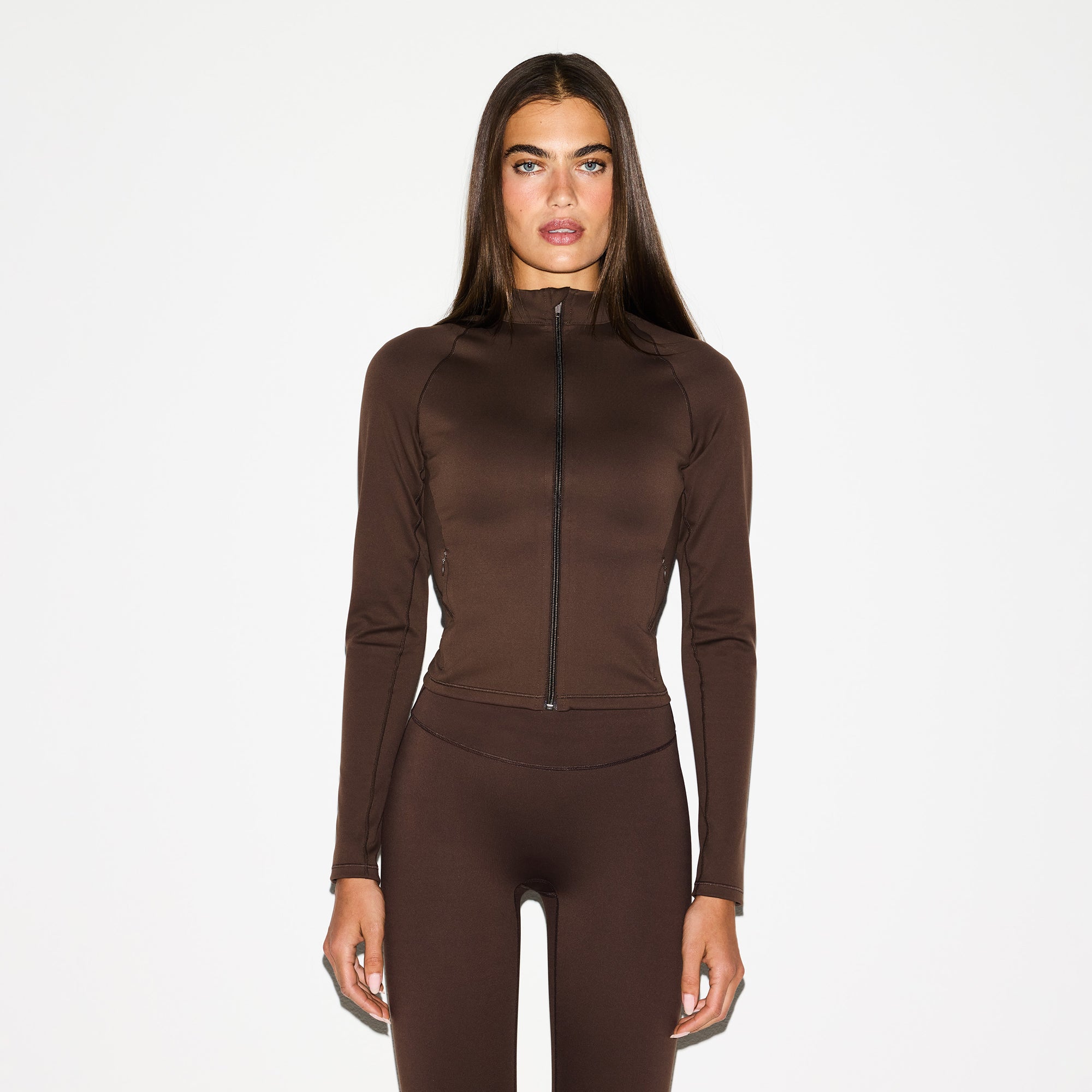 NikeSKIMS MATTE MOCK NECK FULL ZIP JACKET | DARK SEPIA - Image 3