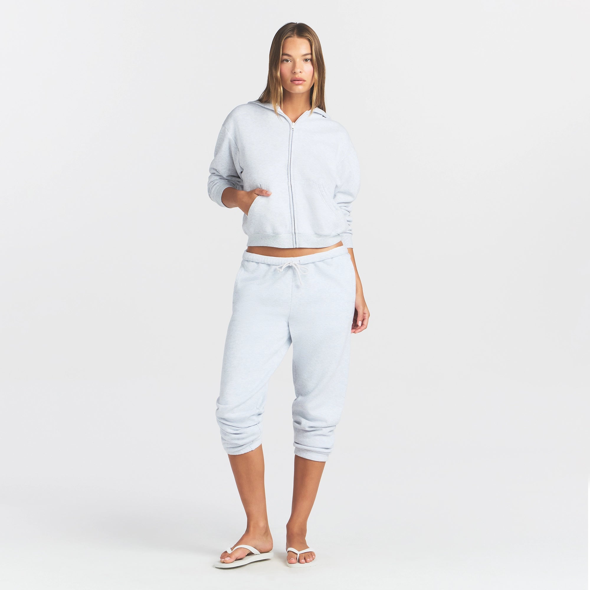 COTTON FLEECE CLASSIC ZIP UP HOODIE | LIGHT HEATHER GREY - Image 2
