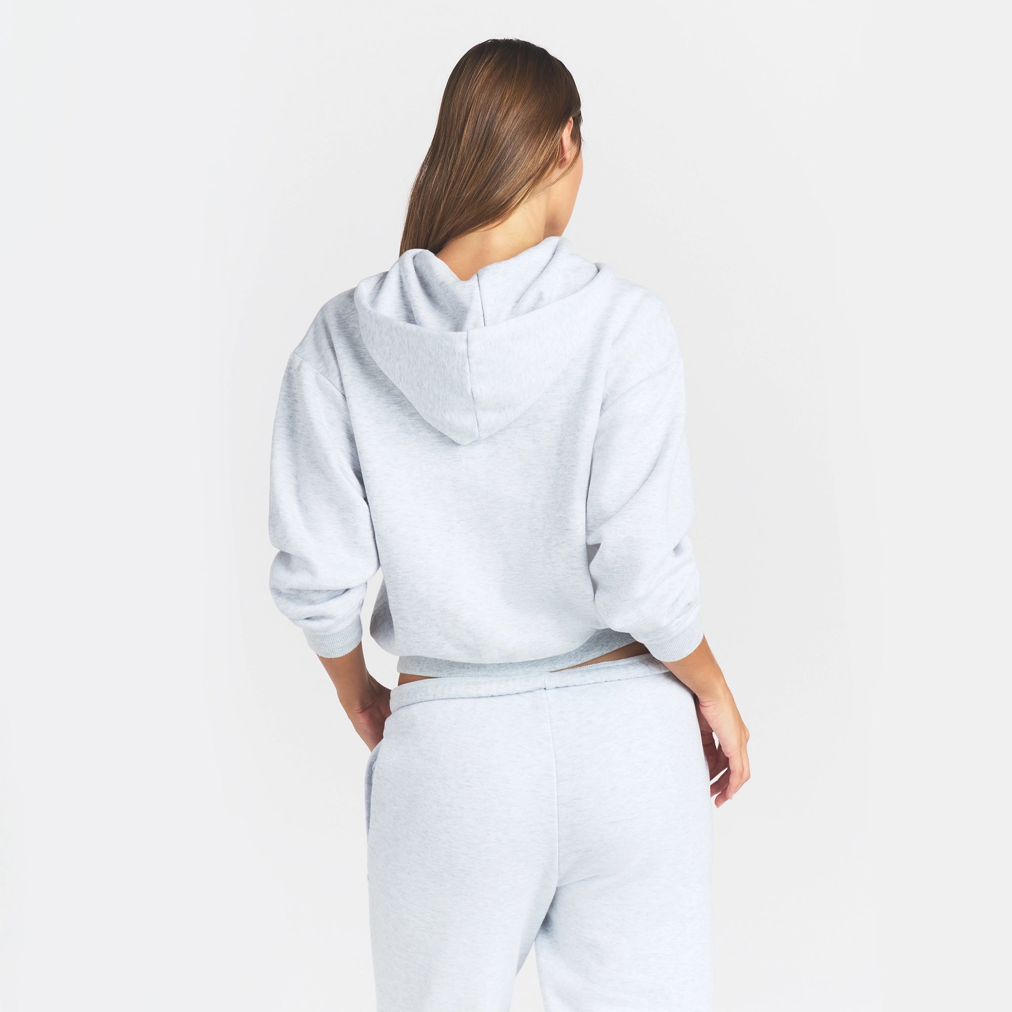 COTTON FLEECE CLASSIC ZIP UP HOODIE | LIGHT HEATHER GREY - Image 4