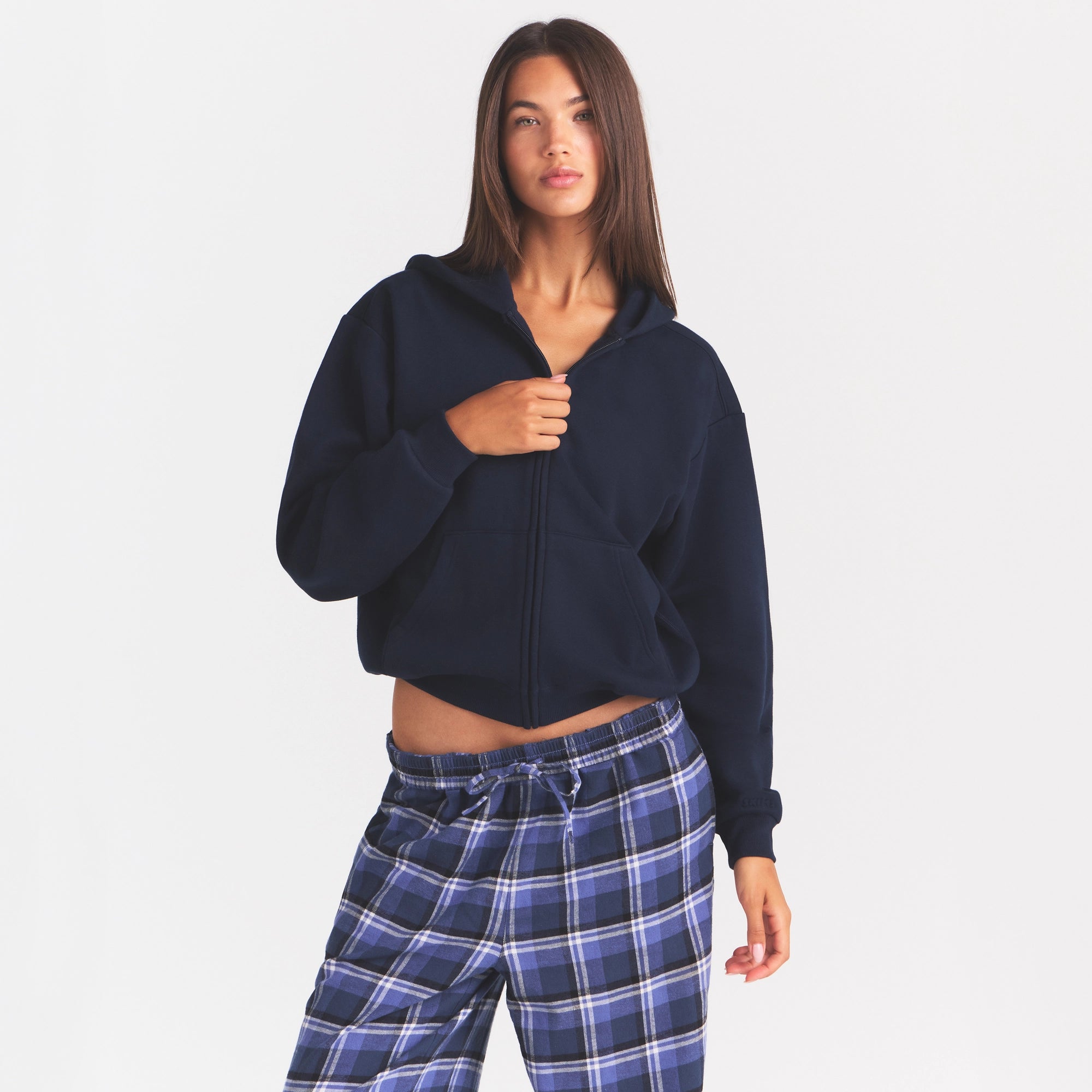 COTTON FLEECE CLASSIC ZIP UP HOODIE | NAVY - Image 3
