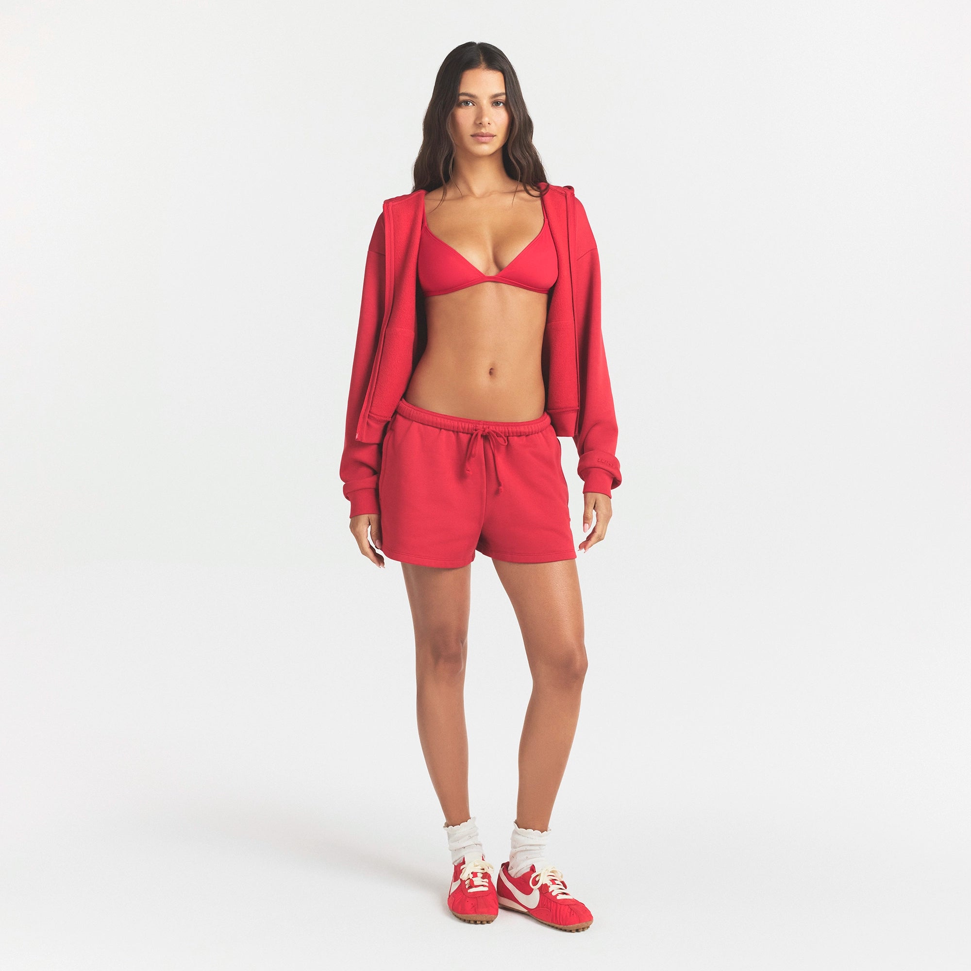 COTTON FLEECE CLASSIC ZIP UP HOODIE | WASHED RED - Image 2