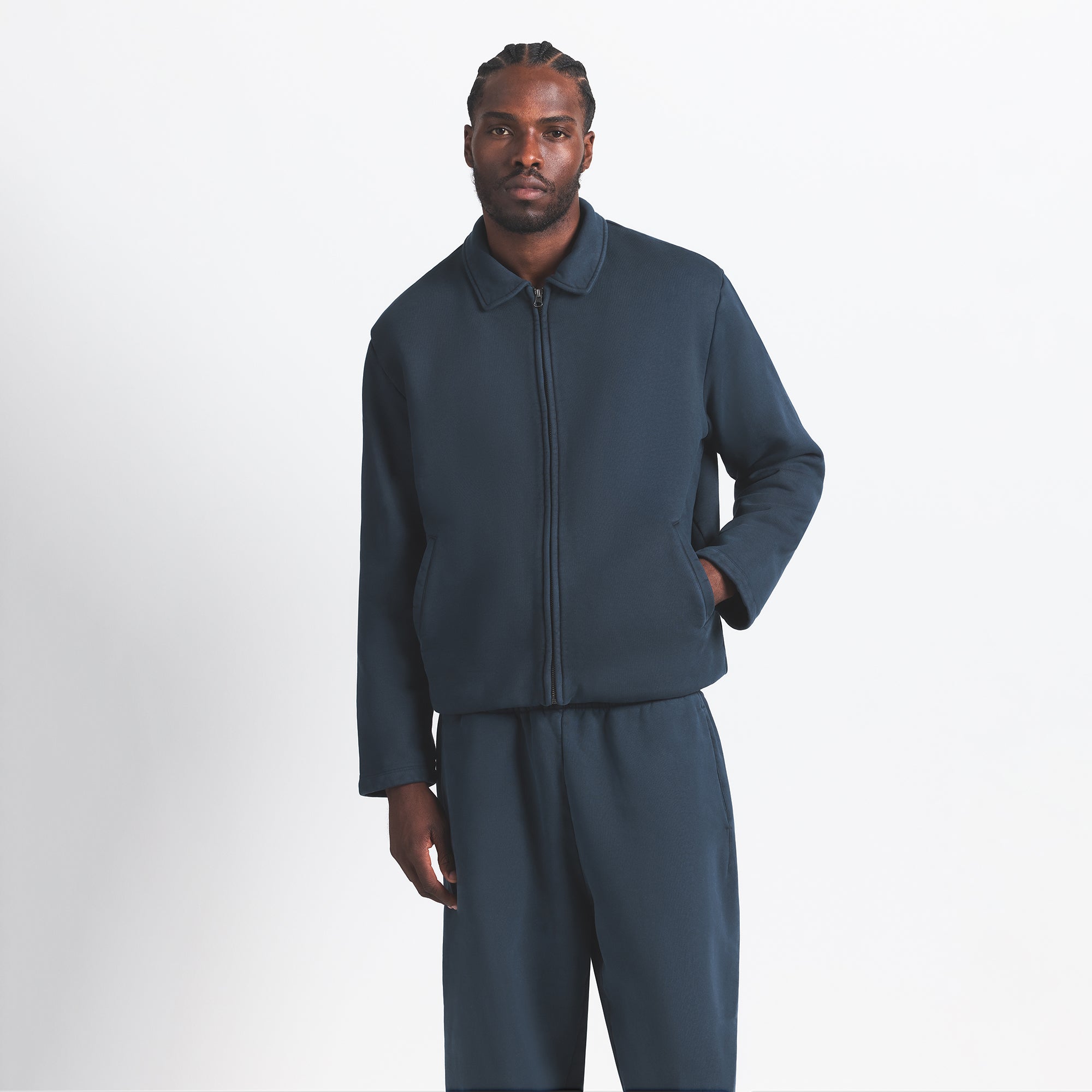 HEAVYWEIGHT FLEECE MENS SHERPA-LINED ZIP UP JACKET | NAVY - Image 3